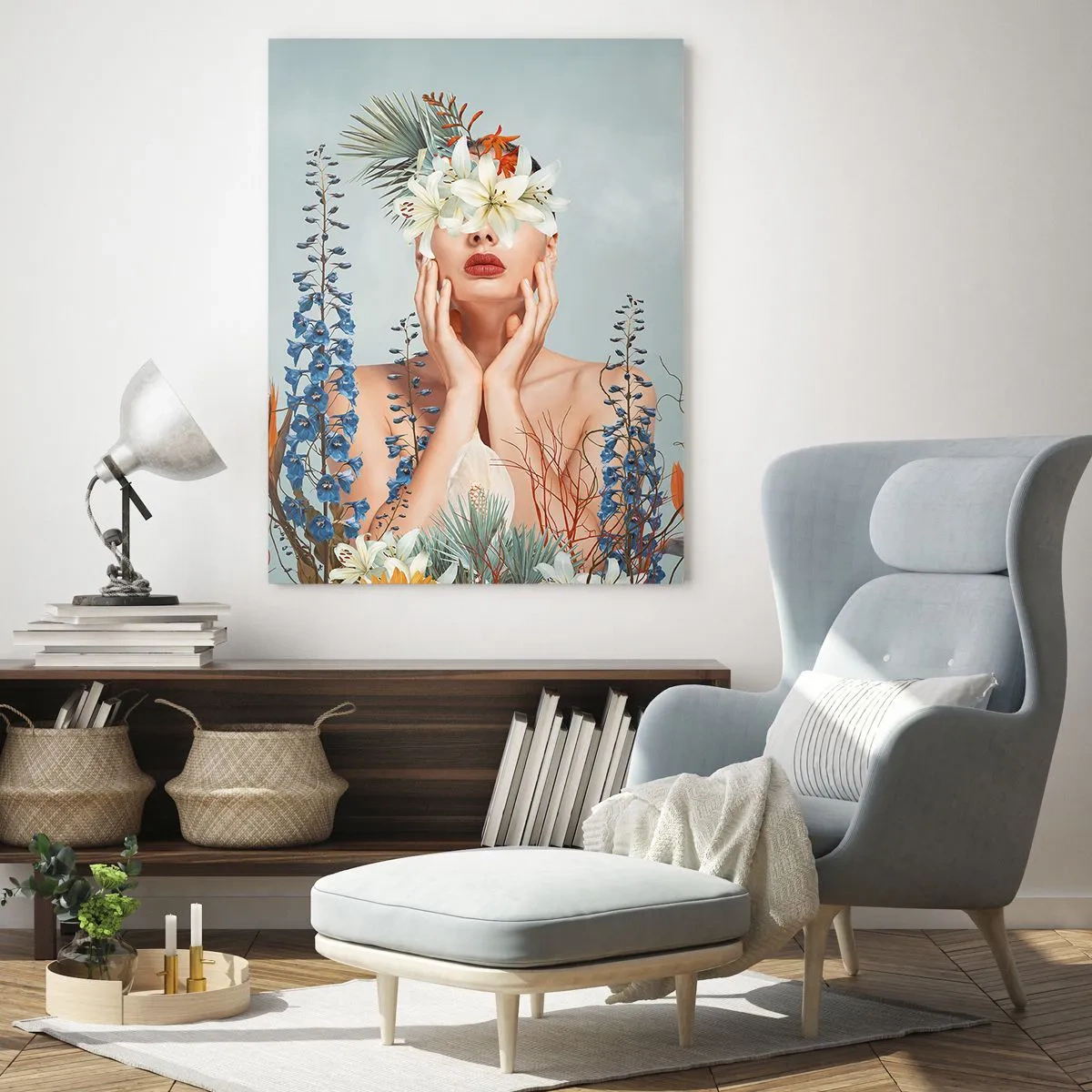 Glastavla - Bild på glas - Kvinna - blomma - 50x70 cm