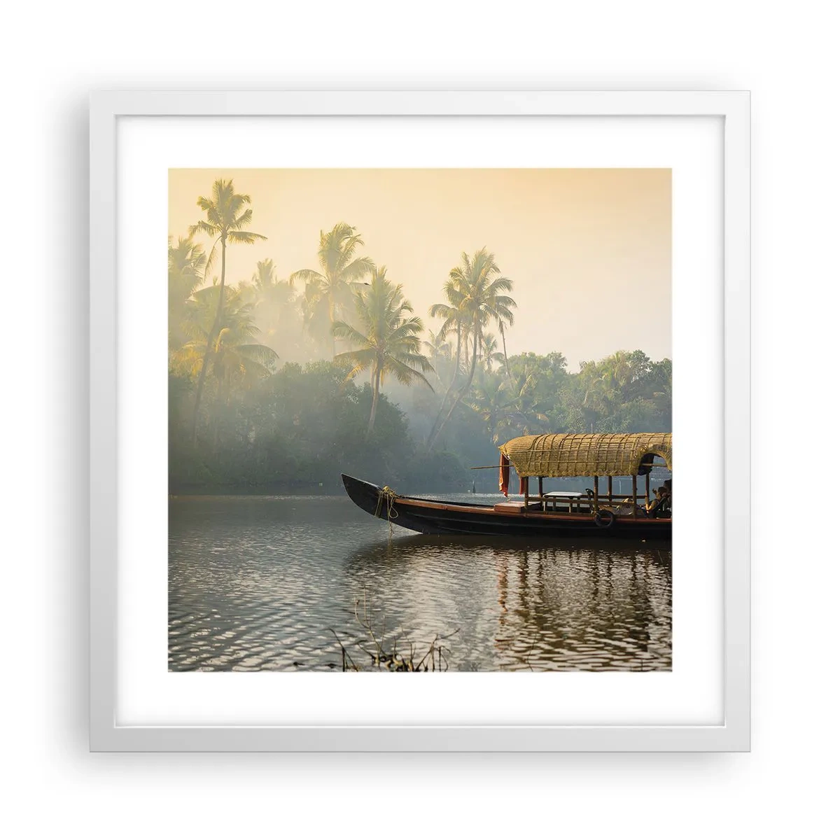 Affisch i vit ram - Hus på floden - 40x40 cm