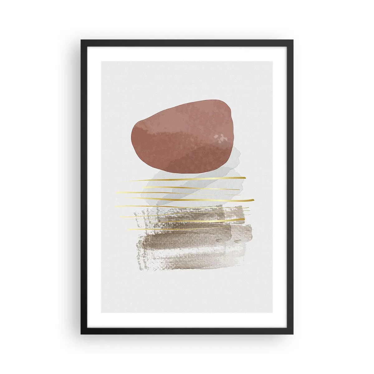 Affisch i svart ram - Minimalistisk abstraktion med geometriska former och gyllene linjer - 50x70cm - Abstrakt pelargång - Modern väggdekoration för vardagsrum och sovrum ARTTOR
