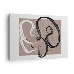 Canvastavla - Bild på duk - Svartvit abstraktion på en beige bakgrund - 70x50cm - Komposition - sökande efter fullständighet - Modern väggdekoration för vardagsrum och sovrum ARTTOR