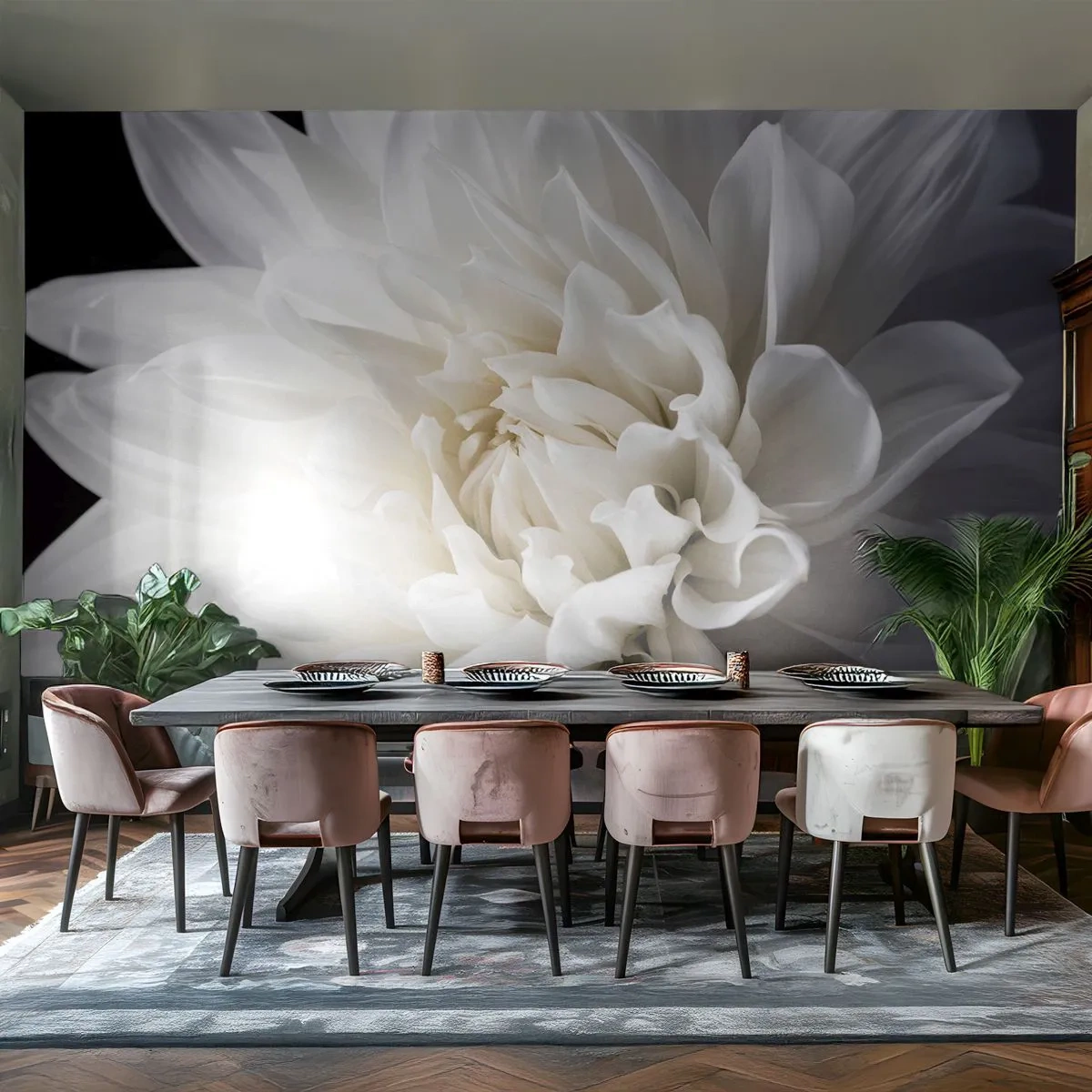 Fototapet Premium Canvas - En bruds morgon - Blomma, Dahlia, Natur - 150x105 cm