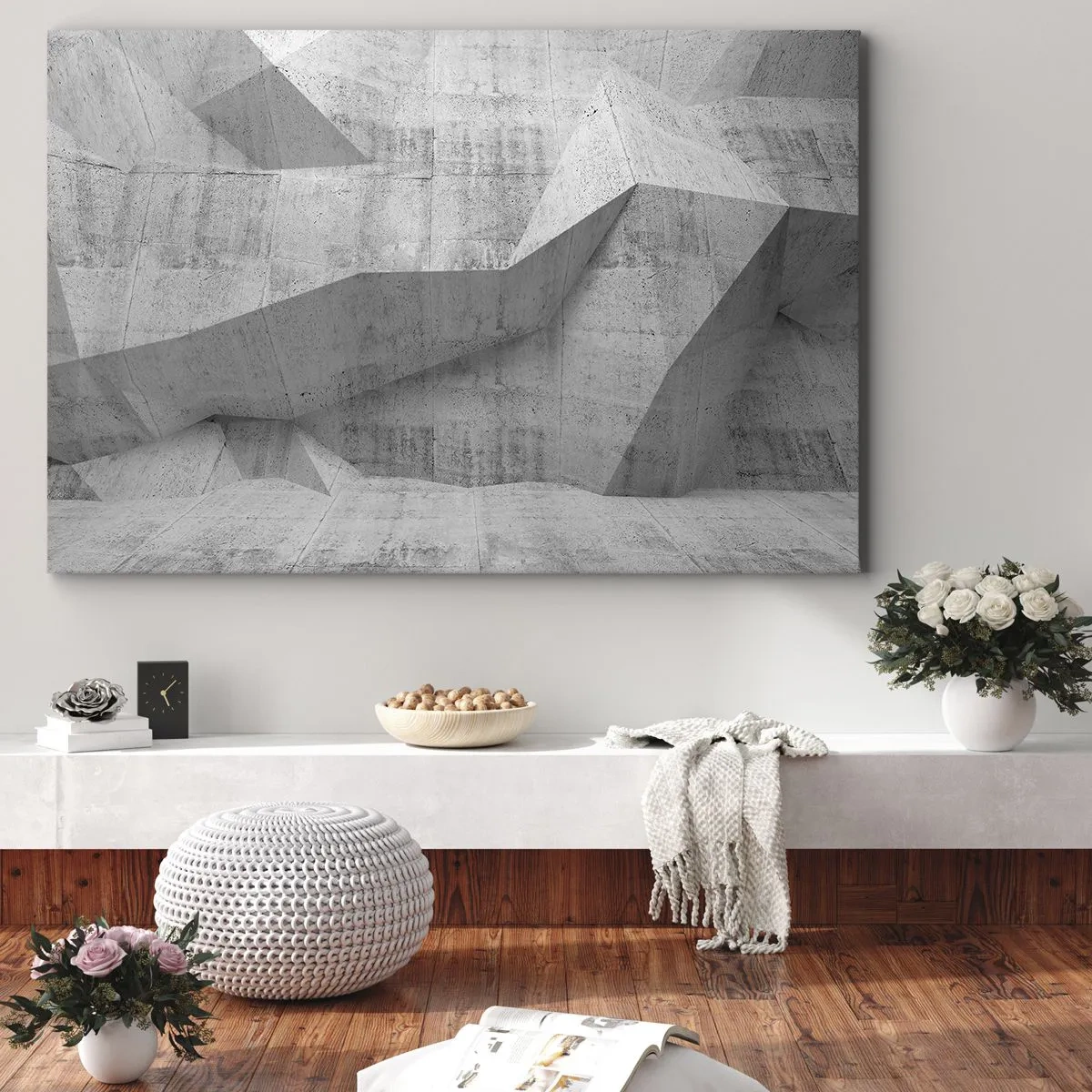 Canvastavla - Bild på duk - Geometriska betongformer i grått - 70x50cm - En riktig utmaning - Modern väggdekoration för vardagsrum och sovrum ARTTOR