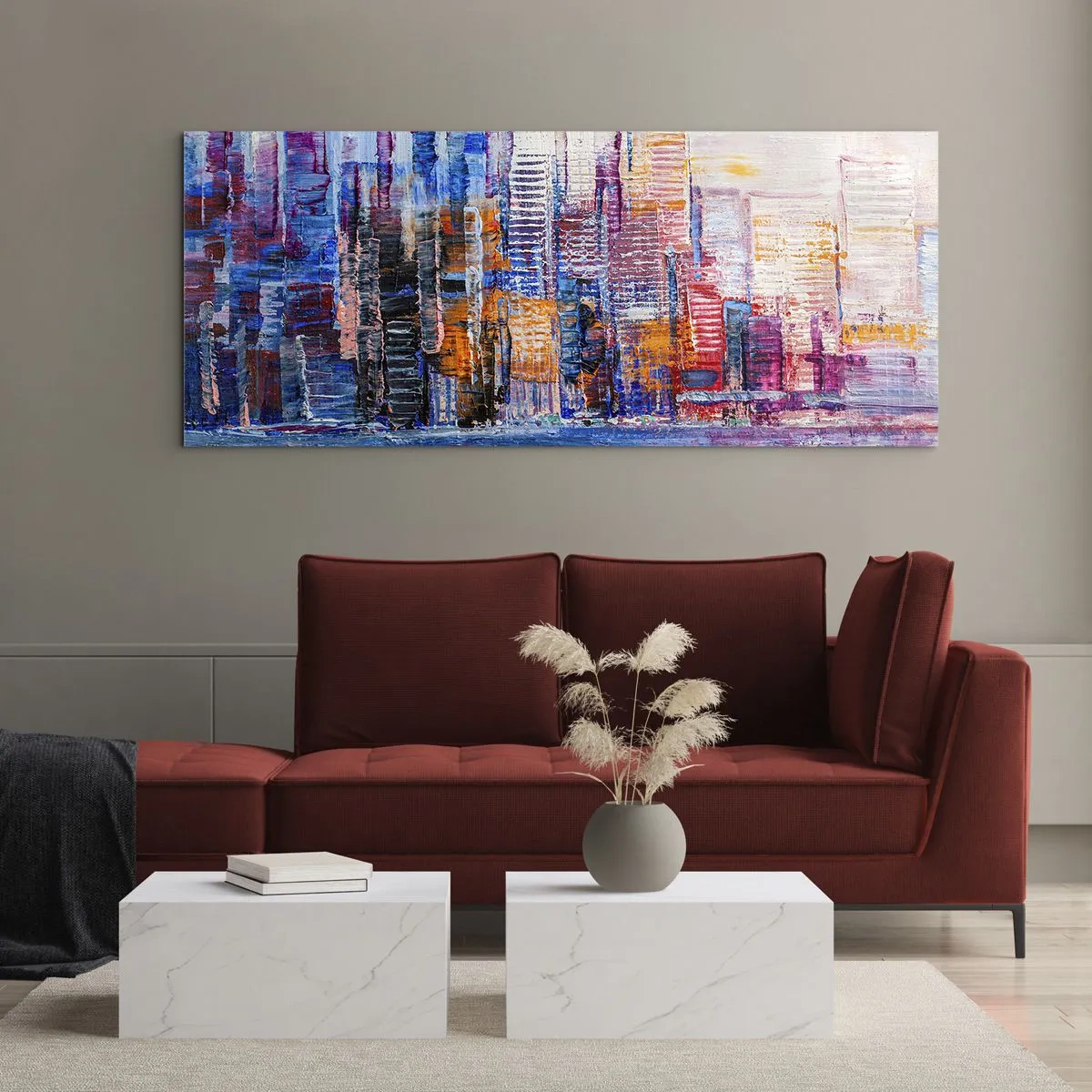 Glastavla - Bild på glas - En glädjefylld metropol - 140x50 cm