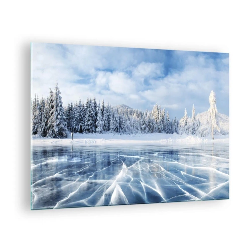 Glastavla - Bild på glas - En frusen sjö omgiven av en vinterskog - 70x50cm - Bedårande och kristallisk vy - Modern väggdekoration för vardagsrum och sovrum ARTTOR