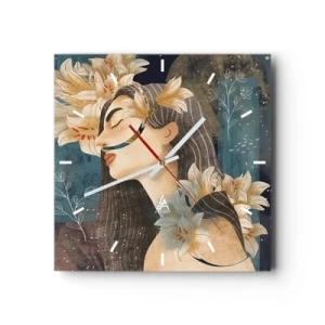Väggklocka - Klocka på glas - Sagan om drottning med liljor - 30x30 cm