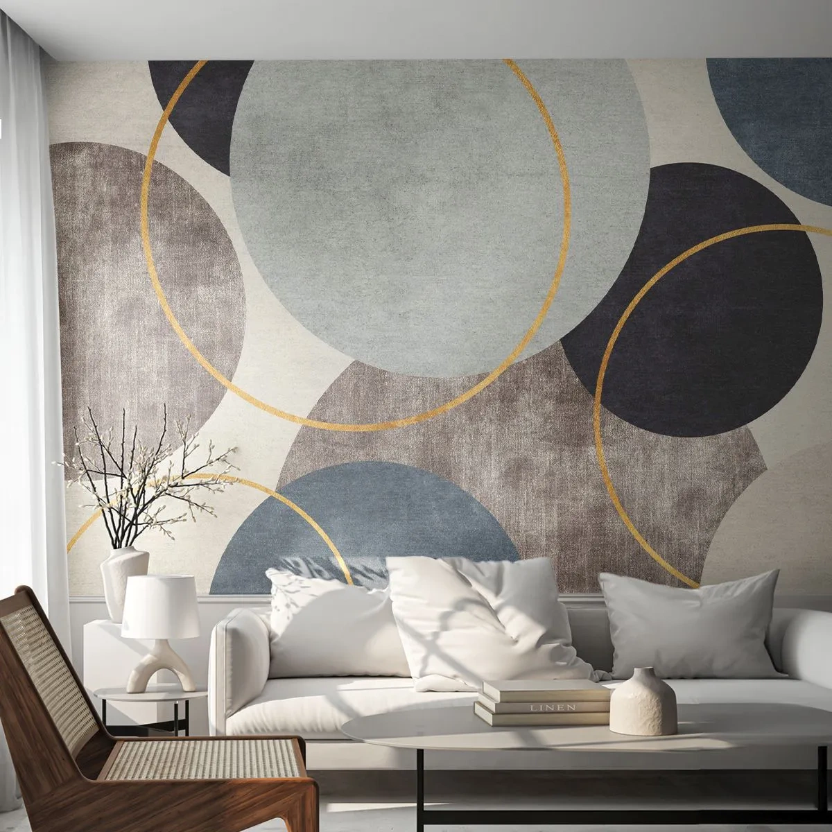 Fototapet Premium Sand - Cirkel efter cirkel - distrikt, Minimalistisk, Bit - 100x70 cm