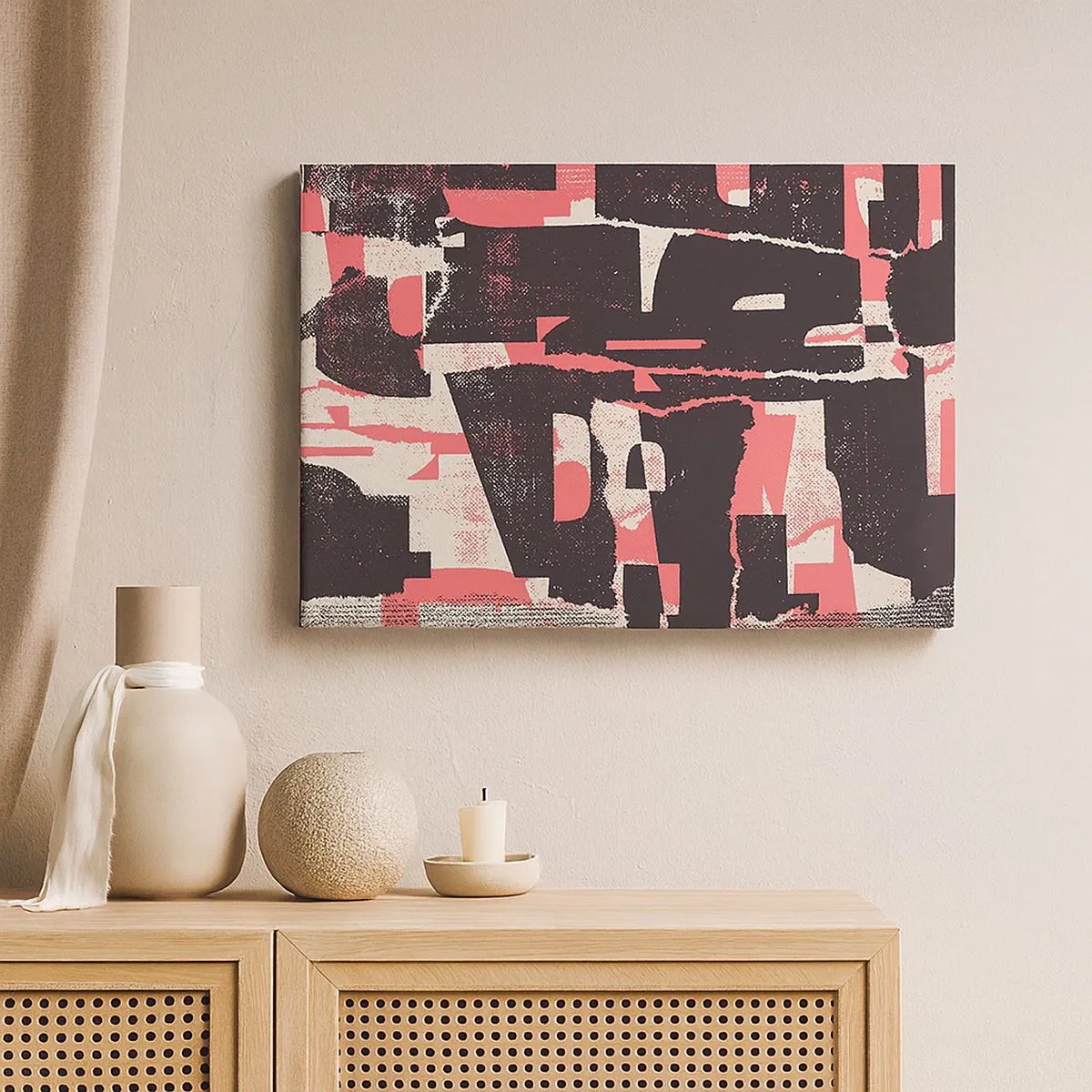 Canvastavla - Bild på duk - En abstrakt komposition i nyanser av rosa och brunt. - 70x50cm - Allt liv och rörelse - Modern väggdekoration för vardagsrum och sovrum ARTTOR