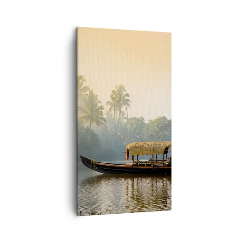 Canvastavla - Bild på duk - Hus på floden - 45x80 cm