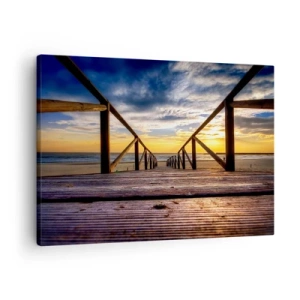 Canvastavla - Bild på duk - Träbrygga som leder till stranden vid solnedgången - 70x50cm - Till vilda stranden i skymningen - Modern väggdekoration för vardagsrum och sovrum ARTTOR
