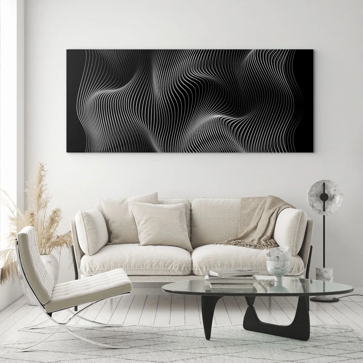 Glastavla - Bild på glas - Ljusets dans i rymden - 100x40 cm