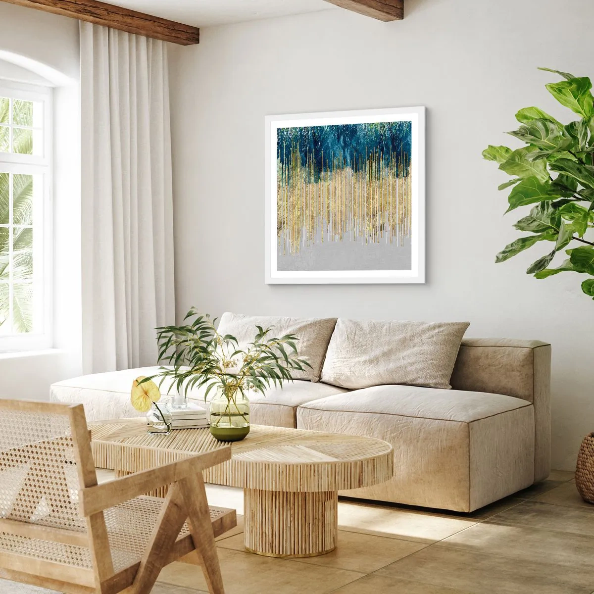 Affisch i vit ram - Förgylld gräns - 40x40 cm