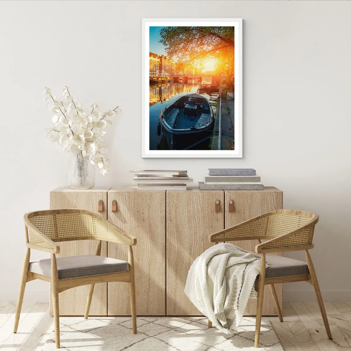 Affisch i vit ram - En morgon i Amsterdam - 50x70 cm