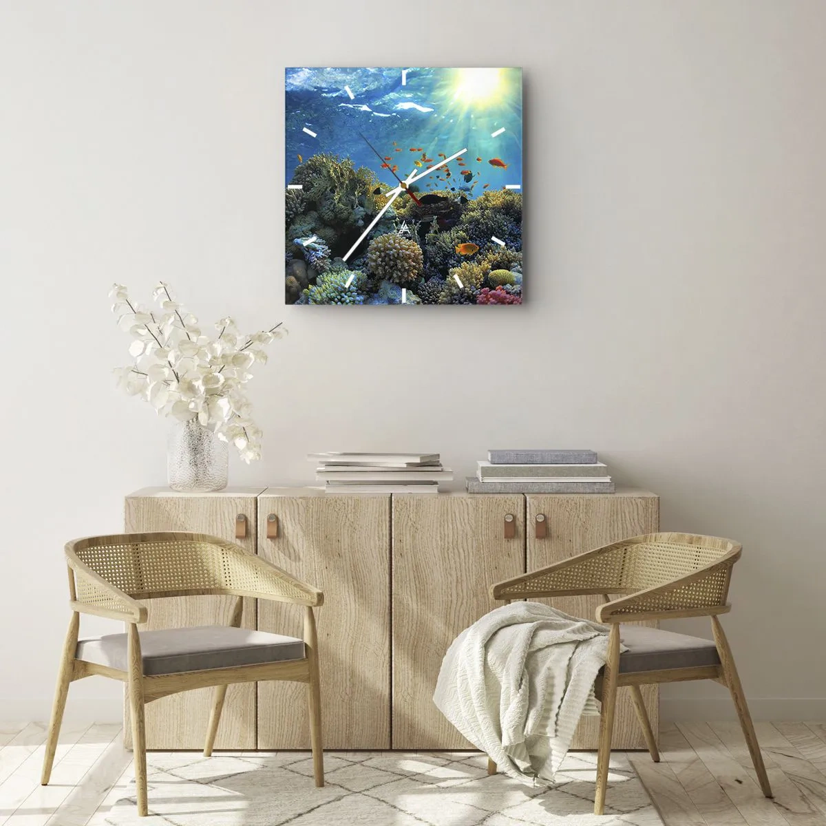 Väggklocka - Klocka på glas - Undervatenskatter - 30x30 cm