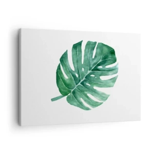 Canvastavla - Bild på duk - Grönt monsterablad i minimalistisk stil - 70x50cm - Grönt koncept - Modern väggdekoration för vardagsrum och sovrum ARTTOR