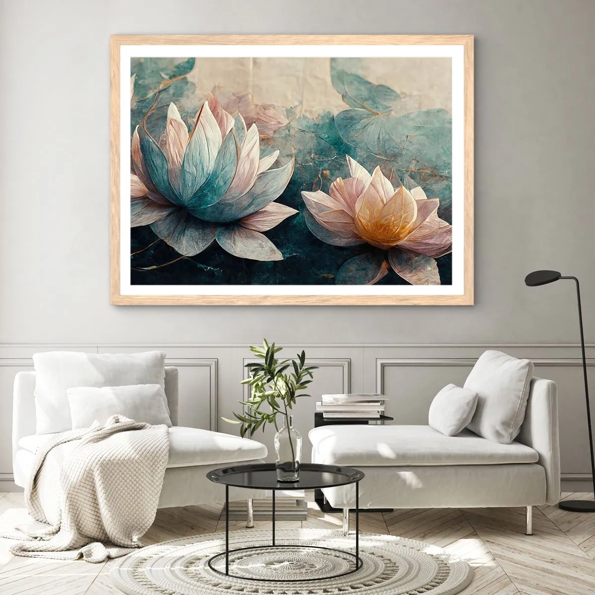 Affisch i ram av ljusek - Stjärnor i en sjö - 91x61 cm