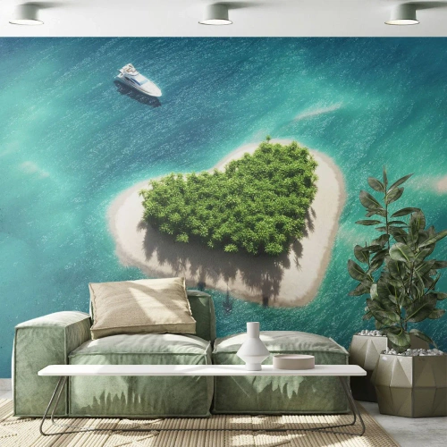 Fototapet Premium Sand - Jag älskar sommar - Landskap, Ö I Havet, Yacht - 300x210 cm