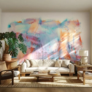 Fototapet Premium Canvas - Färgglad röra - Minimalistisk, Pastell, Bit - 150x105 cm