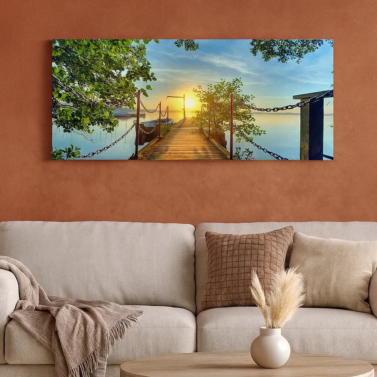 Canvastavla - Bild på duk - Solnedgång vid vatten - 30x30 cm