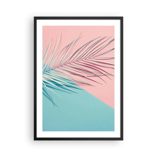 Affisch i svart ram - En palmträd mot en bakgrund av pastellrosa och blå färger - 50x70cm - Tropisk impression - Modern väggdekoration för vardagsrum och sovrum ARTTOR