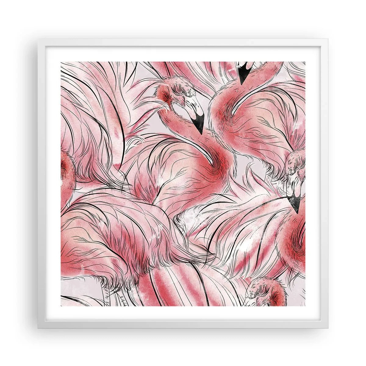 Affisch i vit ram - Fåglarnas corps de ballet - 60x60 cm