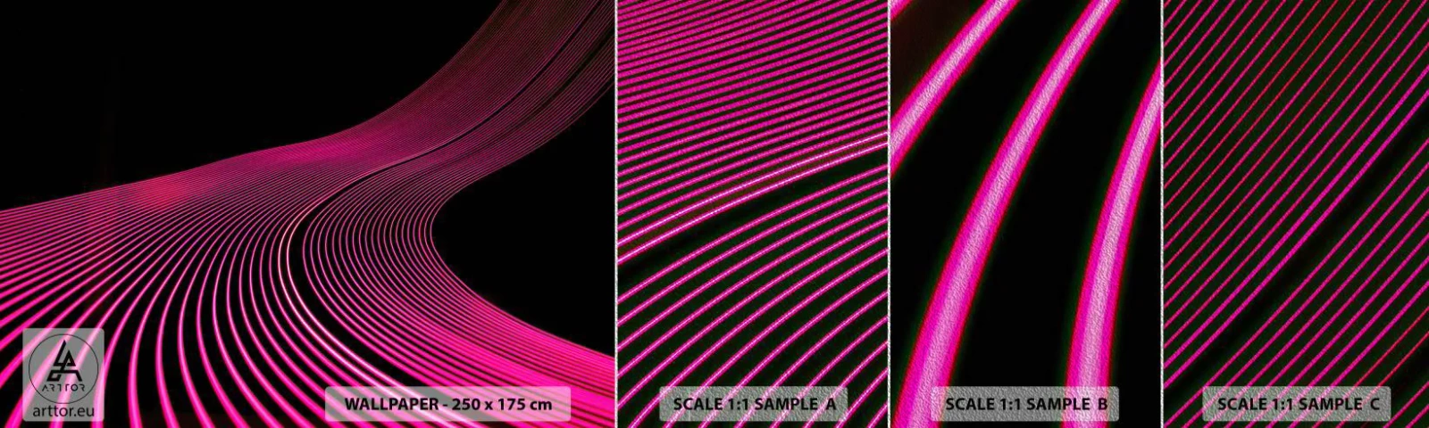 Provbit av fototapet Premium Sand - Ljusets allé - Rader, Modern, Neon - 100x30 cm
