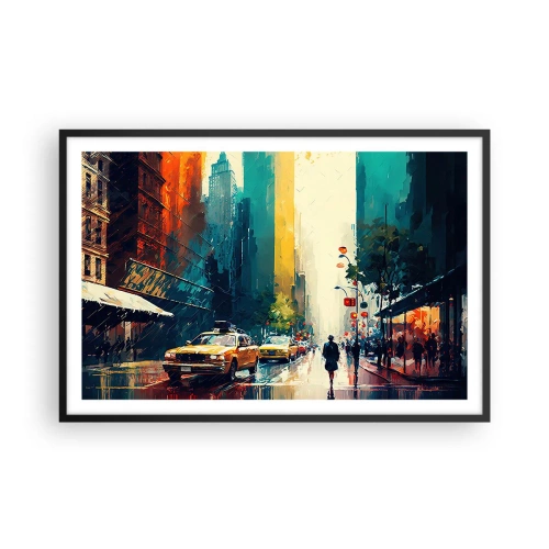 Affisch i svart ram - New York - här är till och med regnet färgstarkt - 91x61 cm