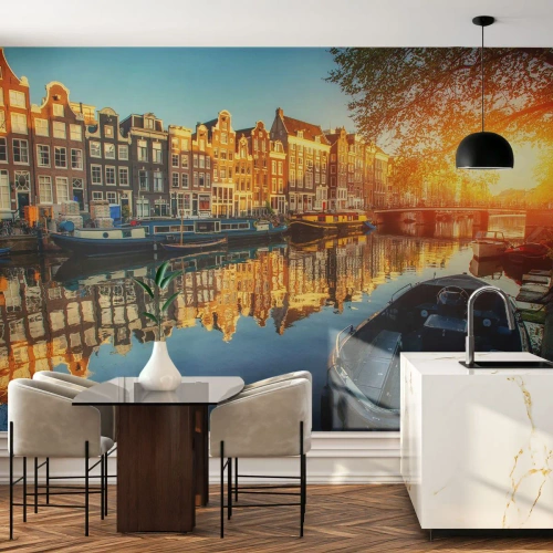 Fototapet Standard Eco - En morgon i Amsterdam - Stad, amsterdam, Arkitektur - 300x210 cm