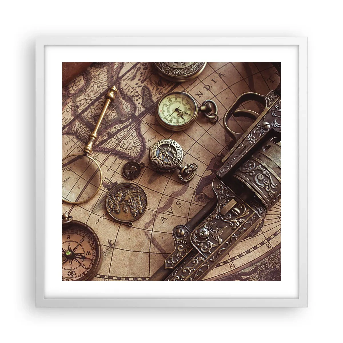 Affisch i vit ram - Äventyret kallar - 50x50 cm