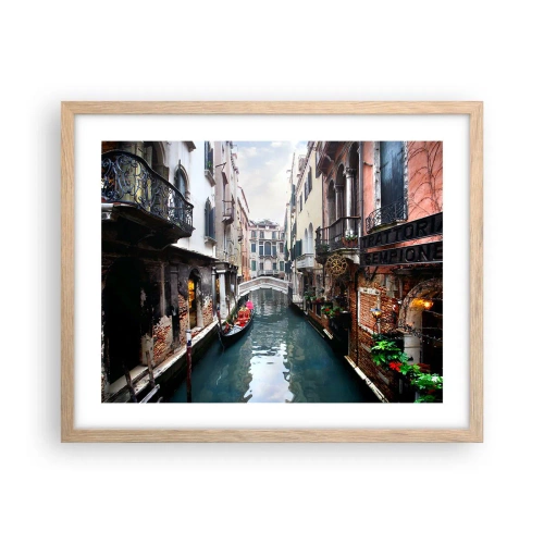 Affisch i ram av ljusek - Venedig-landskap med gondol och bro - 50x40 cm
