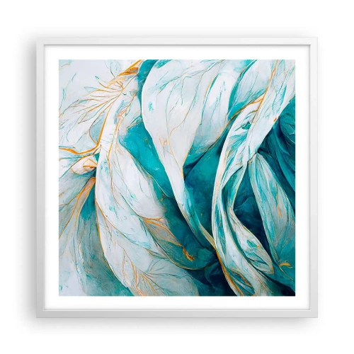 Affisch i vit ram - Blå abstraktion med guldmotiv - 60x60 cm