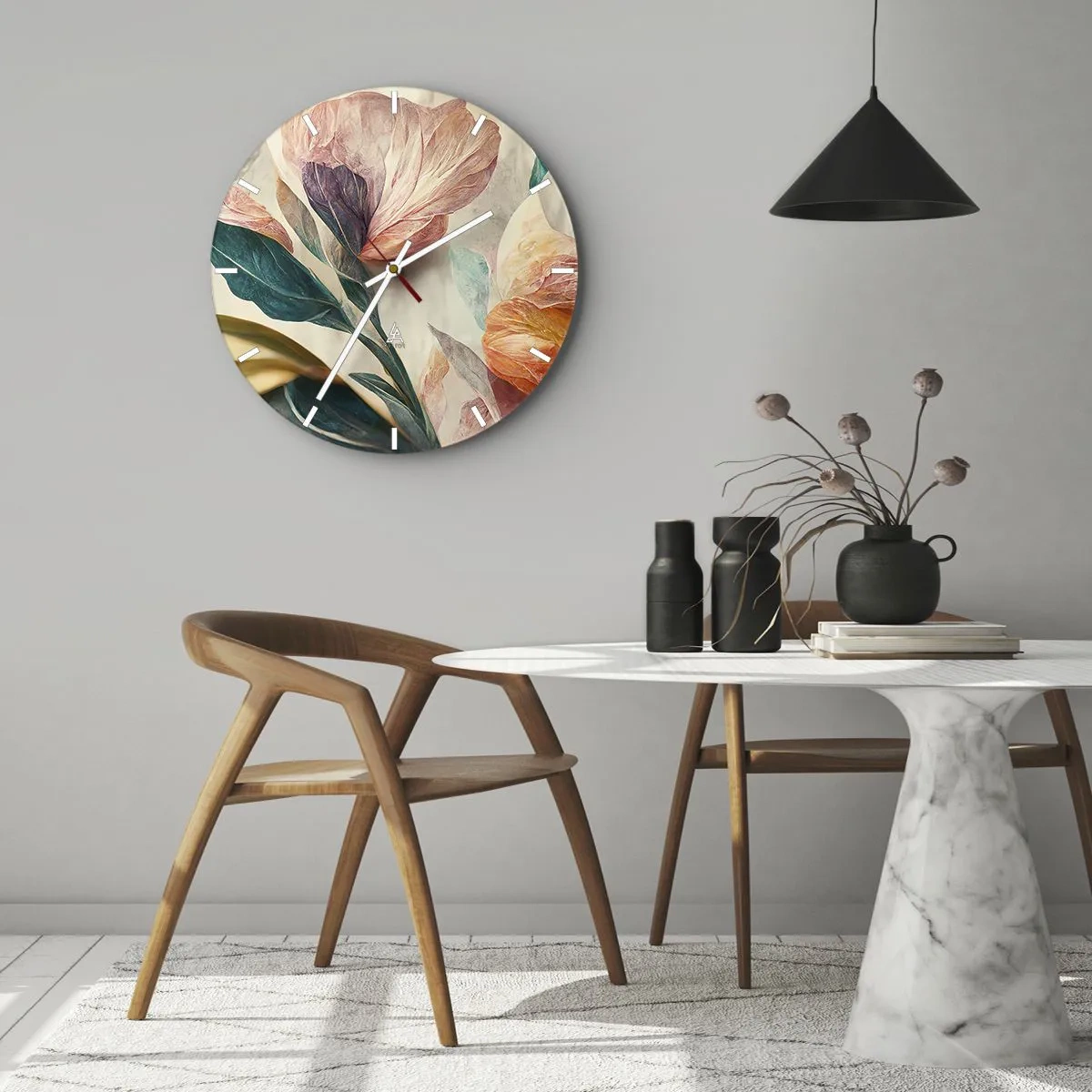 Väggklocka - Klocka på glas - Blommor av de södra öarna - 40x40 cm