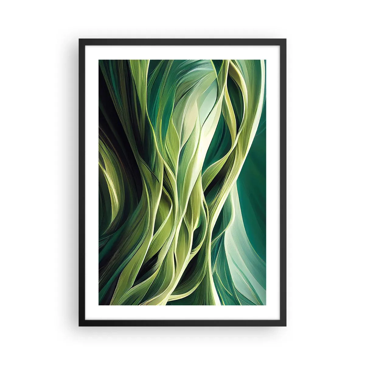 Affisch i svart ram - En abstrakt komposition av organiska, gröna former. - 50x70cm - Ett abstrakt spel med grönt - Modern väggdekoration för vardagsrum och sovrum ARTTOR