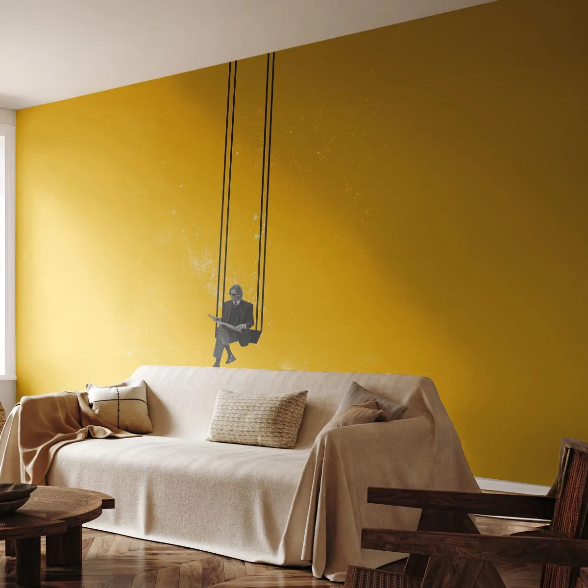 Fototapet Standard Eco - En dag som alla andra - Modern konst, Gunga, Man - 250x175 cm