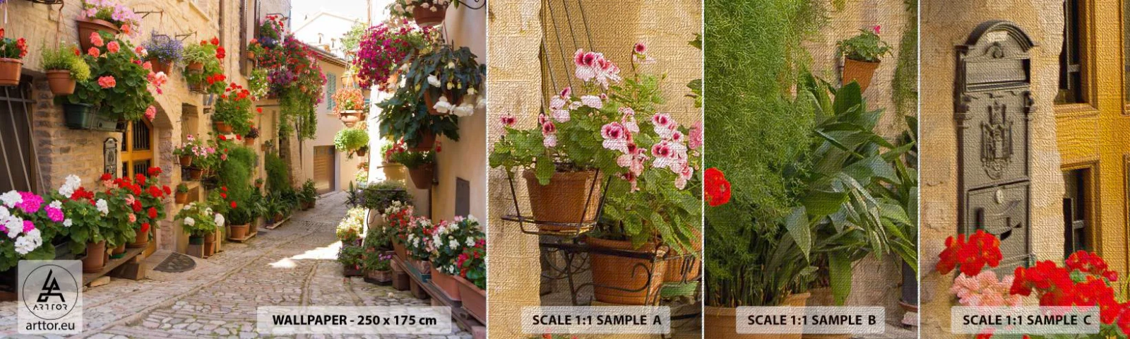 Provbit av fototapet Premium Canvas - I blommornas flod - Stad, Italien, Vackra gator - 100x30 cm