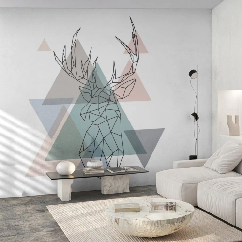 Självhäftande Fototapet Deluxe Sticker - I en geometrisk skog - Abstraktion, Rådjur, Grafik - 250x175 cm