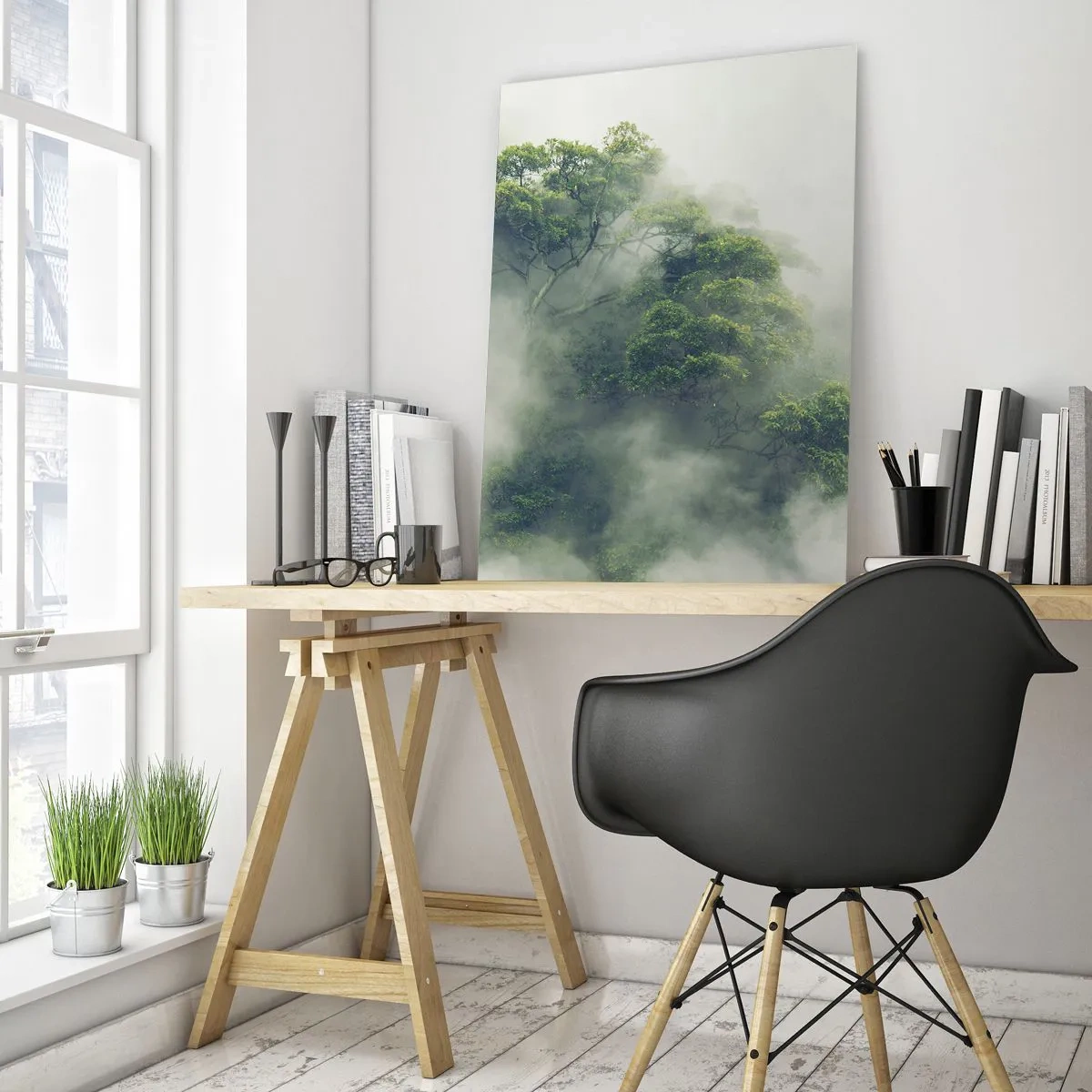 Glastavla - Bild på glas - Insvept i dimma - 50x70 cm