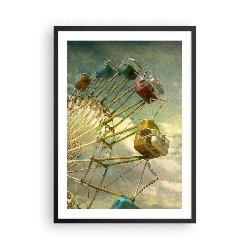 Affisch i svart ram - Retro pariserhjul med moln i bakgrunden i vintagestil - 50x70cm - Kommer att bli, kommer att bli kul.... - Modern väggdekoration för vardagsrum och sovrum ARTTOR