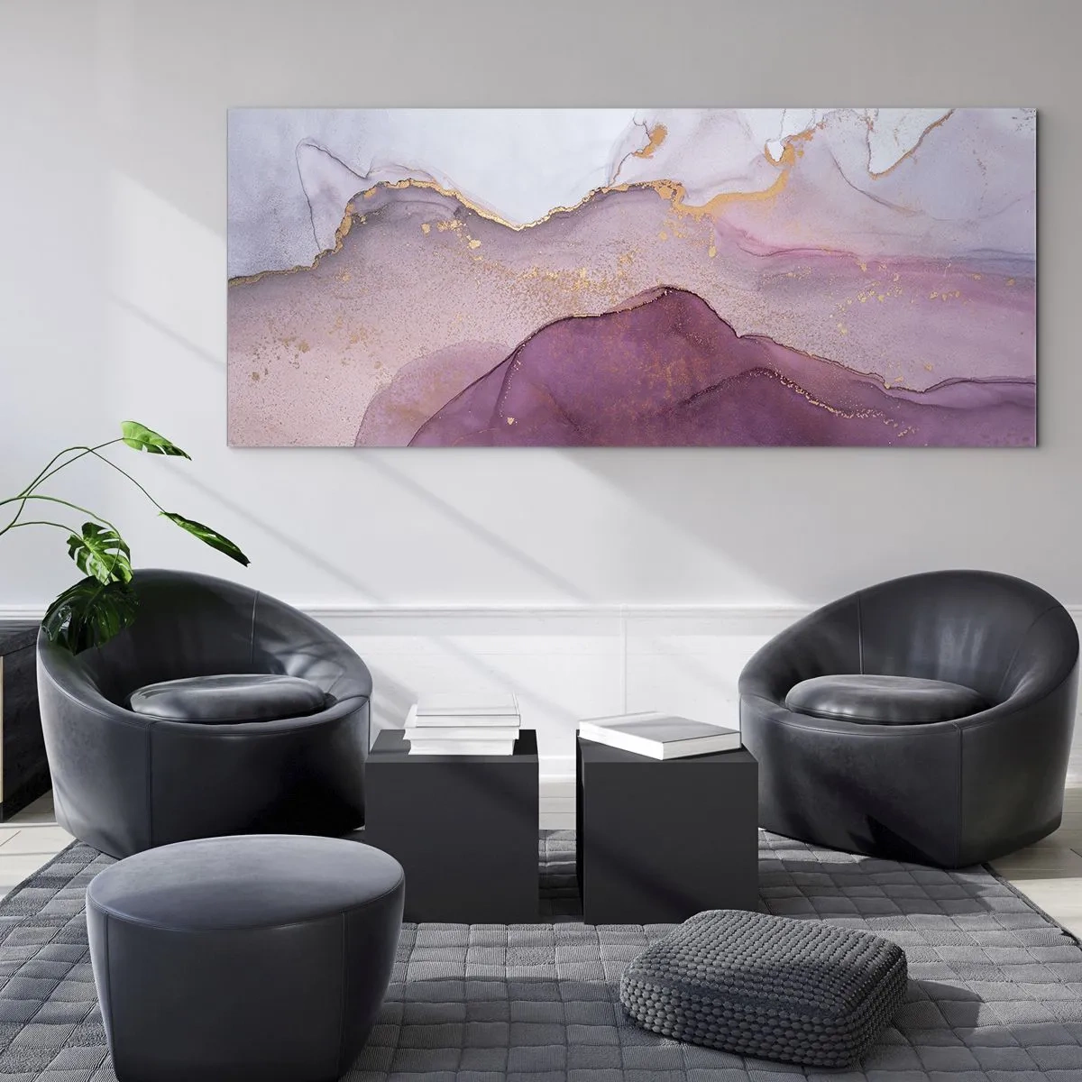 Glastavla - Bild på glas - Lila och violett vågor - 120x50 cm