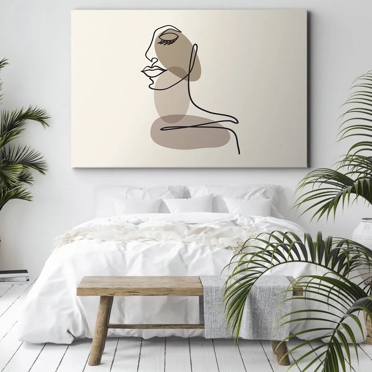 Canvastavla - Bild på duk - En kvinnlig profil i minimalistisk linjekonststil - 70x50cm - Skönhetens säkra linje - Modern väggdekoration för vardagsrum och sovrum ARTTOR