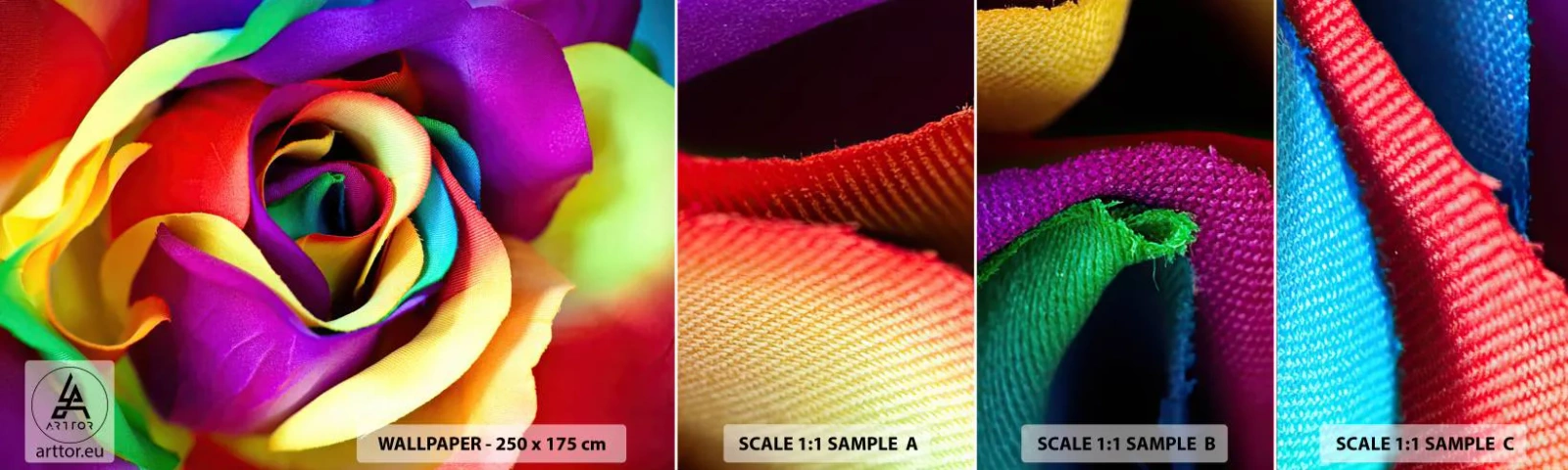 Provbit av självhäftande fototapet Deluxe Sticker - Det är omöjligt - Abstraktion, Blomma, Färgglad ros - 100x30 cm