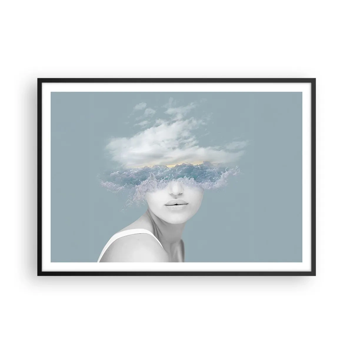 Affisch i svart ram - Med huvudet i molnen - 100x70 cm