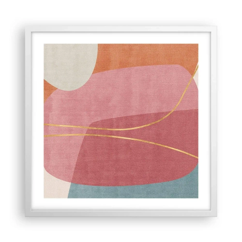 Affisch i vit ram - Pastellkomposition med guldtråd - 50x50 cm