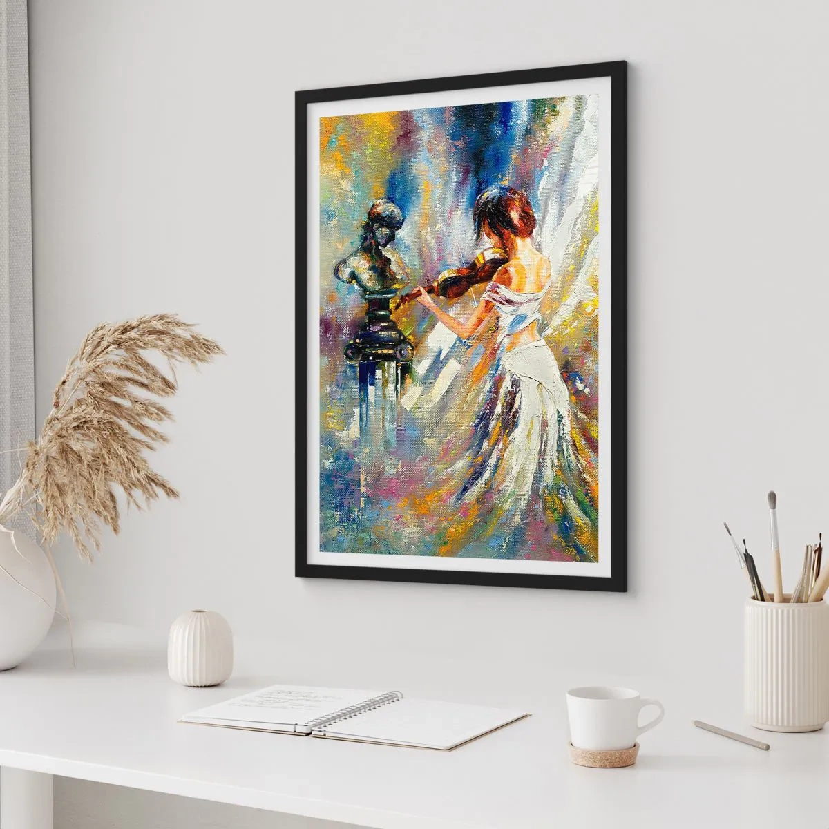 Affisch i svart ram - Abstrakt scen av en kvinna som spelar fiol - 50x70cm - Leva upp med känslan - Modern väggdekoration för vardagsrum och sovrum ARTTOR