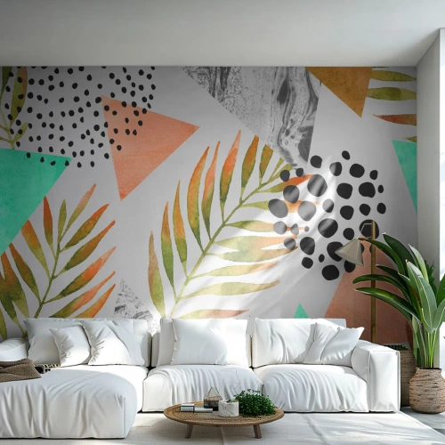 Fototapet Premium Canvas - Dekoration med palmblad - Palmblad, Grafik, Bit - 400x280 cm