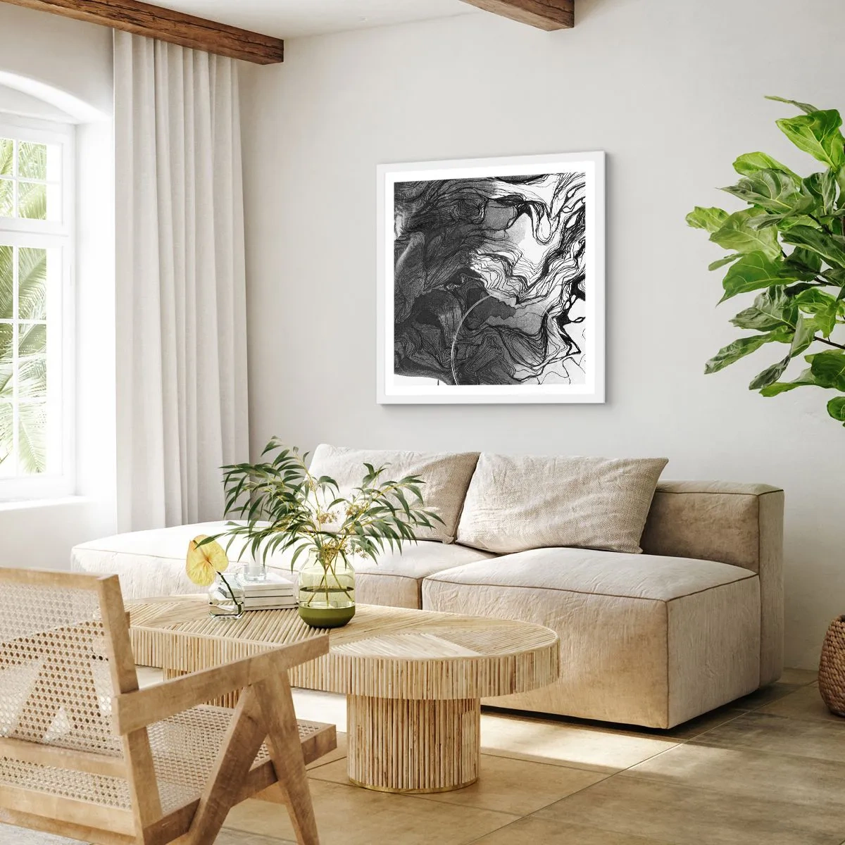 Affisch i vit ram - Tilltrasslad i drömmarna - 60x60 cm