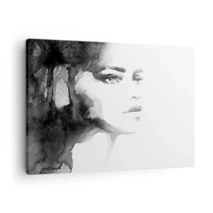 Canvastavla - Bild på duk - Ett subtilt porträtt av en kvinna i nyanser av svart och vitt - 70x50cm - Skapad av hemlighet och dimma - Modern väggdekoration för vardagsrum och sovrum ARTTOR