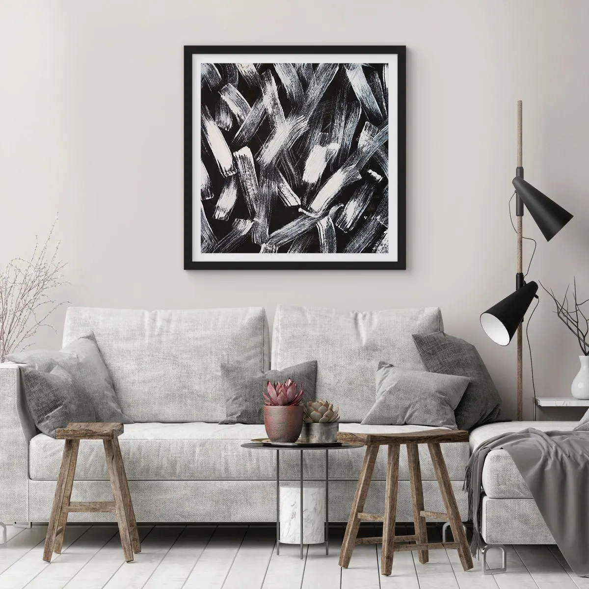 Affisch i svart ram - Abstraktion i industriell anda - 30x30 cm