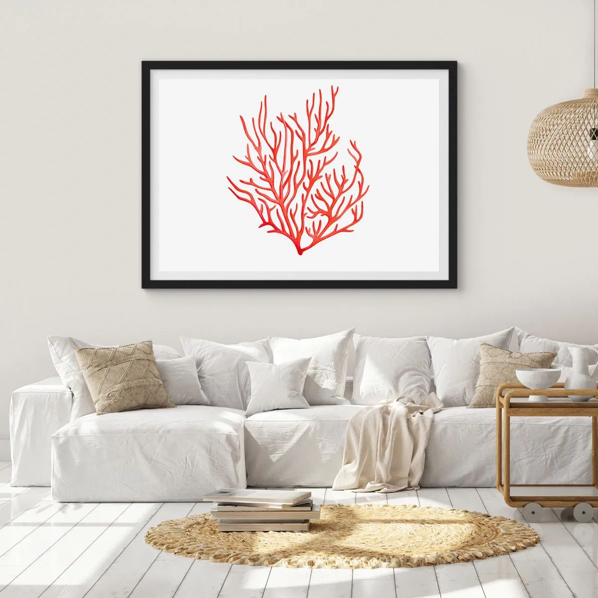 Affisch i svart ram - Filigran av korall - 100x70 cm