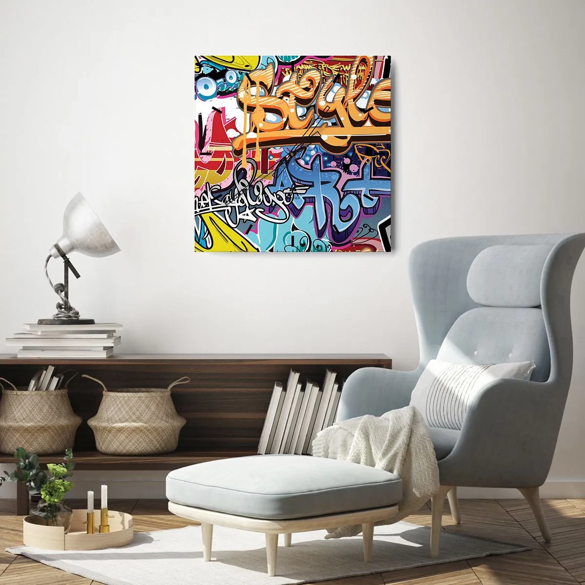 Väggklocka - Klocka på glas - Muralmålning... - 30x30 cm