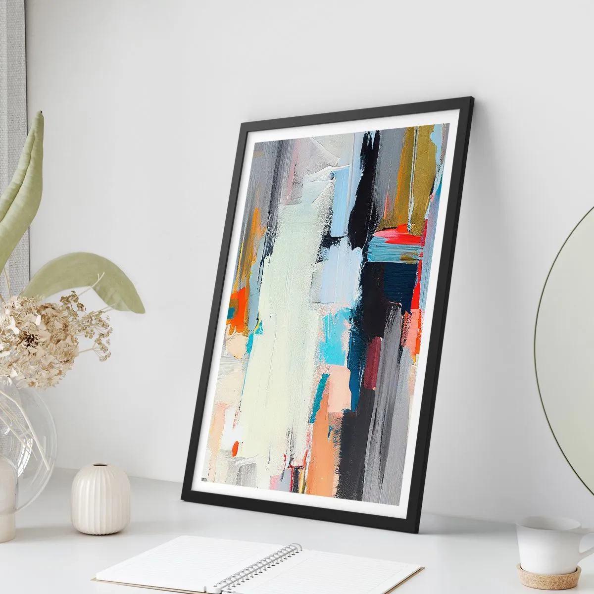 Affisch i svart ram - Abstrakt färgkomposition i en uttrycksfull stil - 50x70cm - Finns det någon metod? - Modern väggdekoration för vardagsrum och sovrum ARTTOR